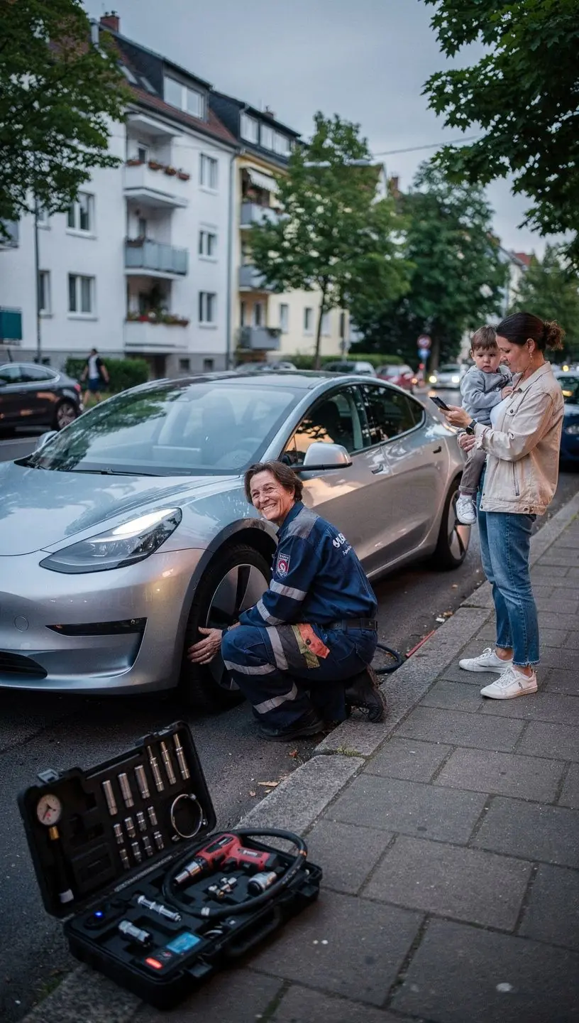 Werkstatttechniker montiert Reifen mit modernem Montiergerät präzise am Fahrzeug.